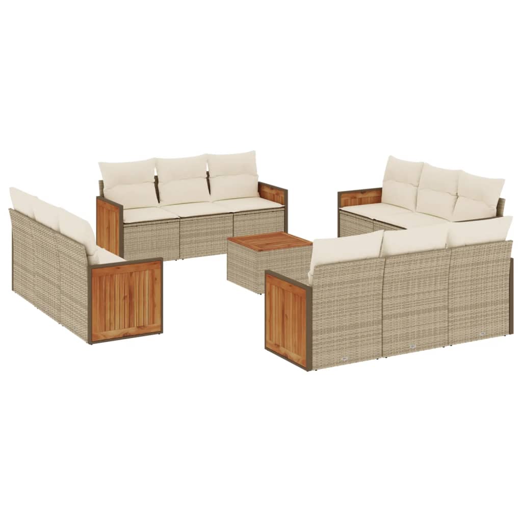 Set canapele de grădină, 13 piese, cu perne, bej, poliratan GartenMobel Dekor