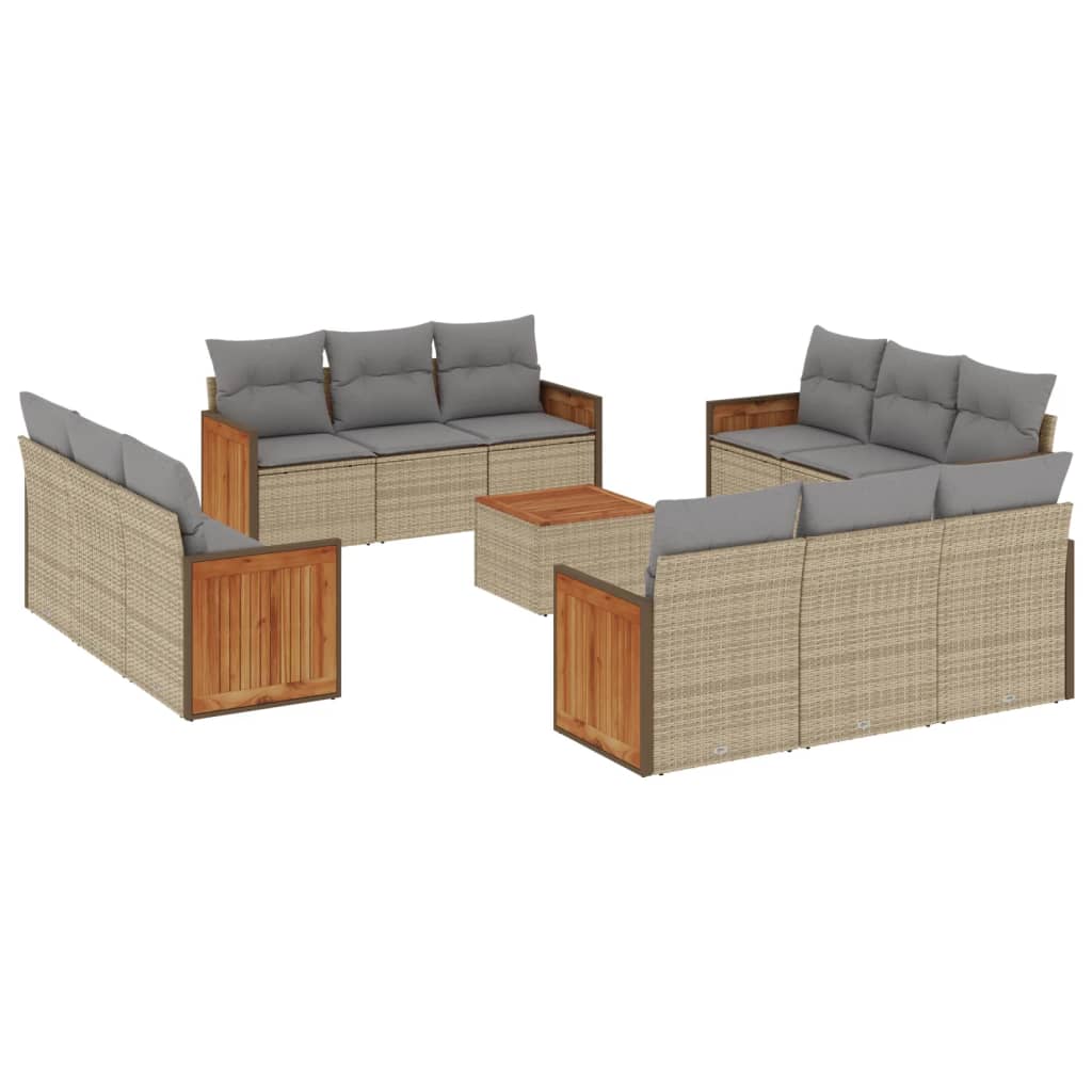 Set canapele de grădină, 13 piese, cu perne, bej, poliratan GartenMobel Dekor