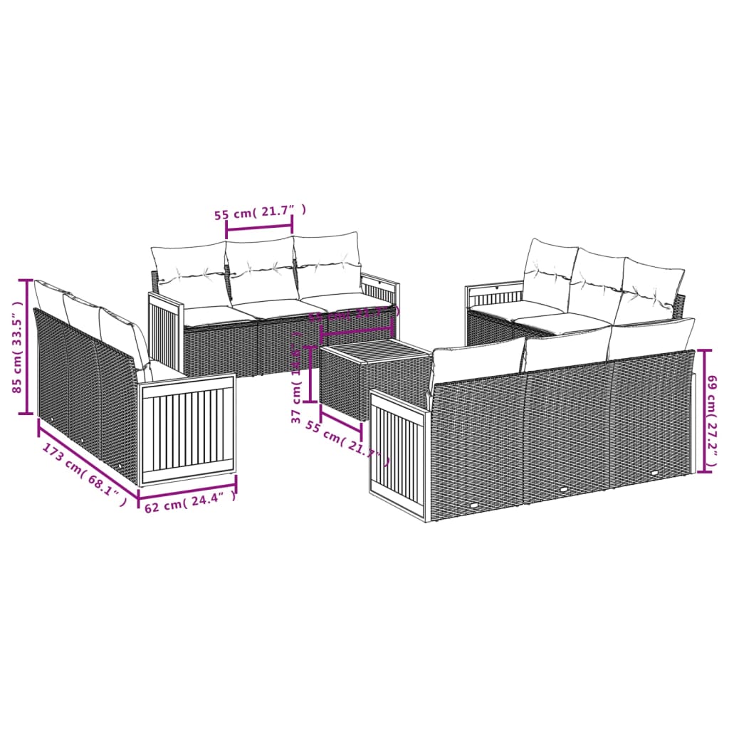 Set canapele de grădină, 13 piese, cu perne, bej, poliratan GartenMobel Dekor
