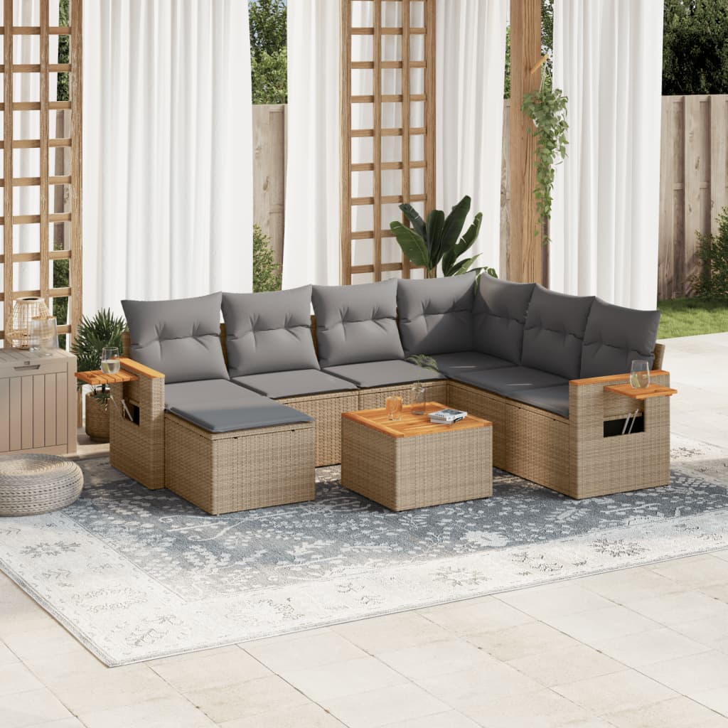 Set canapele de grădină, 8 piese, cu perne, bej, poliratan GartenMobel Dekor