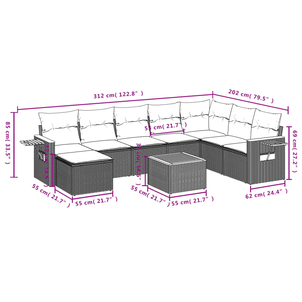 Set canapele de grădină, 9 piese, cu perne, bej, poliratan GartenMobel Dekor