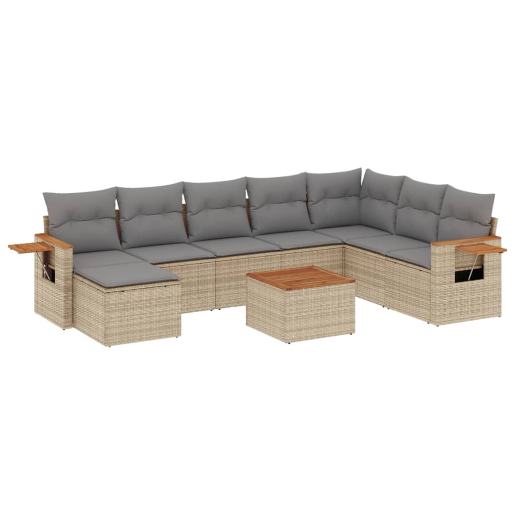 Set canapele de grădină, 9 piese, cu perne, bej, poliratan GartenMobel Dekor