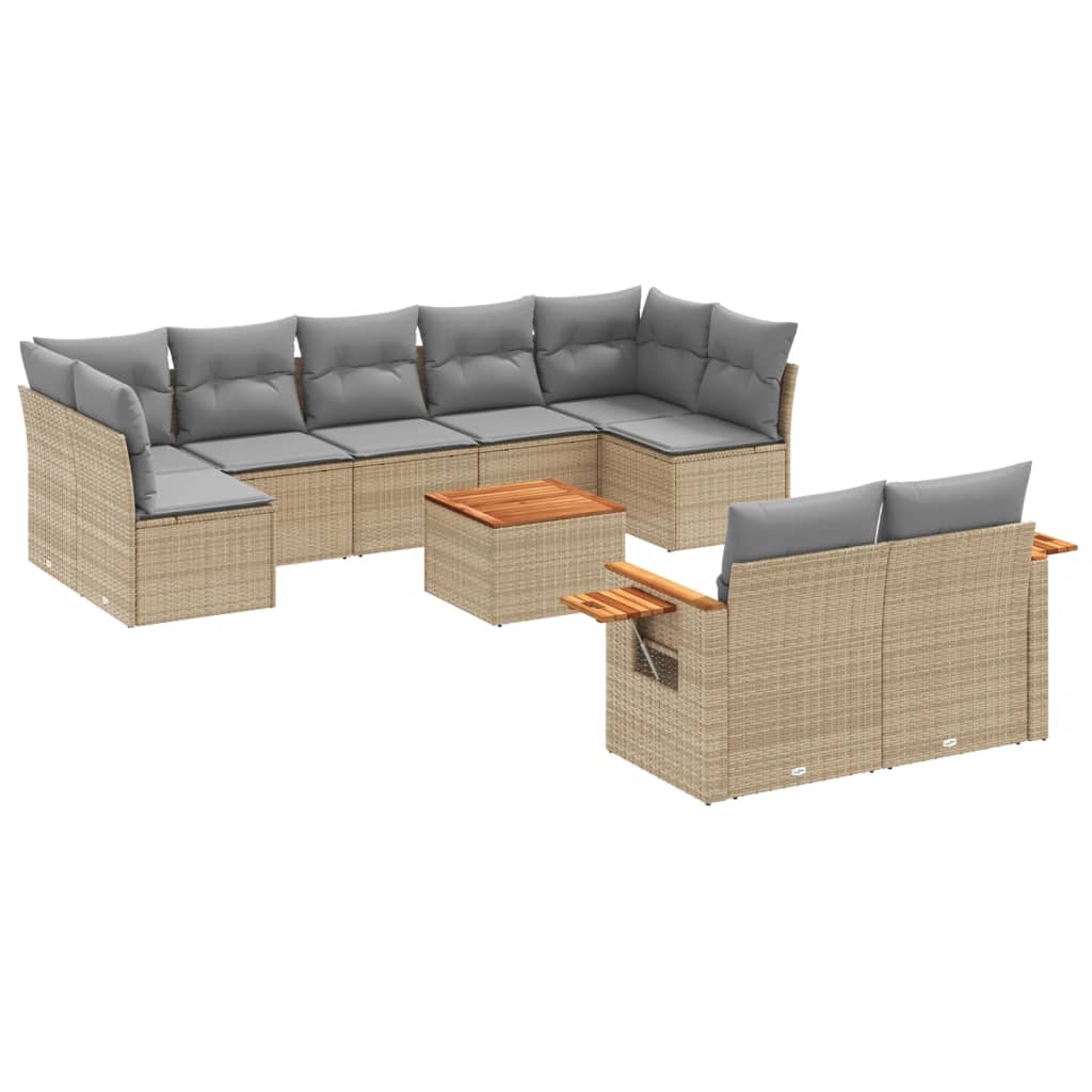 Set canapele de grădină cu perne, 10 piese, bej, poliratan GartenMobel Dekor