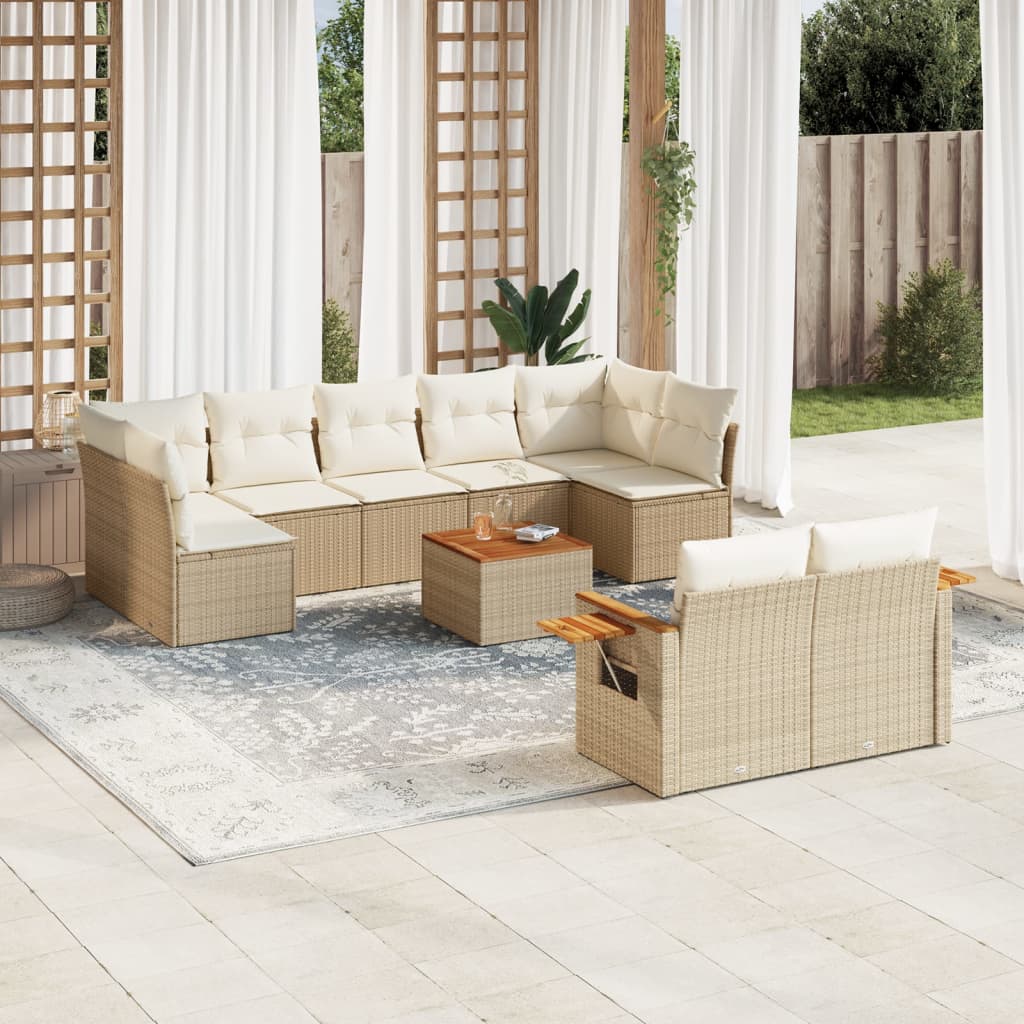 Set canapele de grădină cu perne, 10 piese, bej, poliratan GartenMobel Dekor