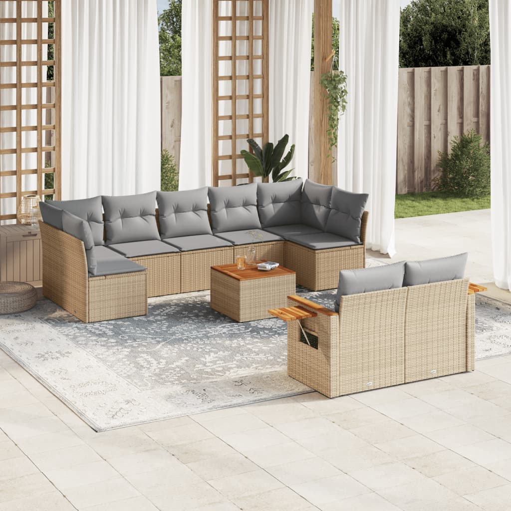 Set canapele de grădină cu perne, 10 piese, bej, poliratan GartenMobel Dekor