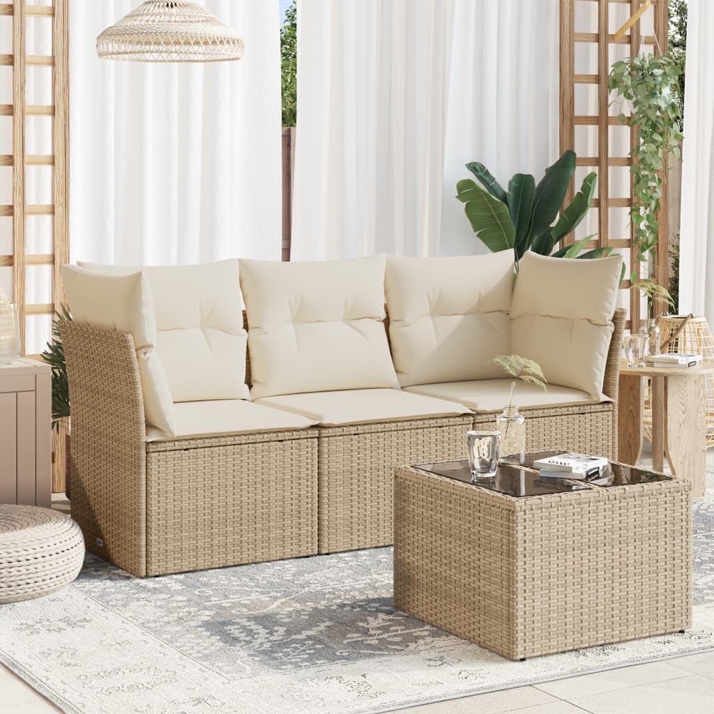 Set canapele de grădină, 4 piese, cu perne, bej, poliratan GartenMobel Dekor