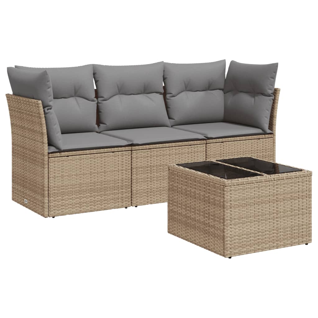 Set canapele de grădină, 4 piese, cu perne, bej, poliratan GartenMobel Dekor