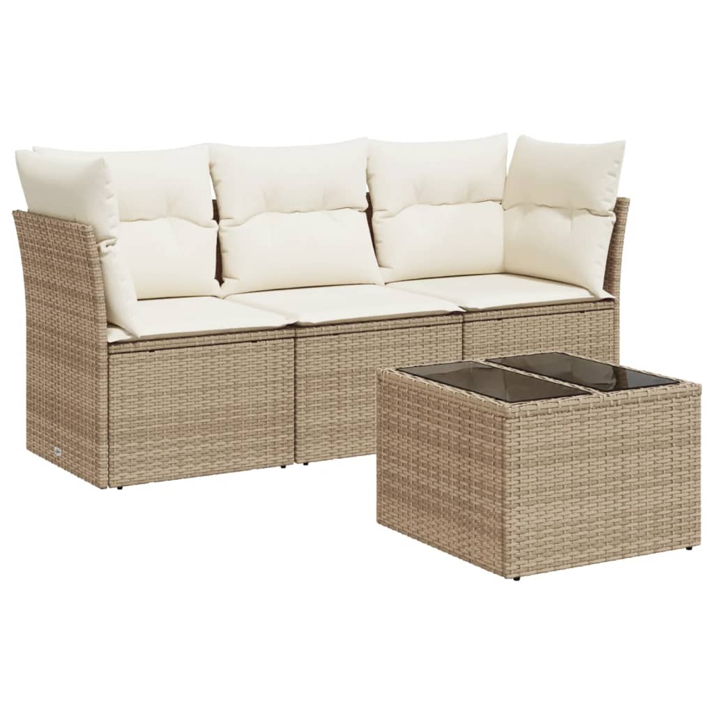 Set canapele de grădină, 4 piese, cu perne, bej, poliratan GartenMobel Dekor