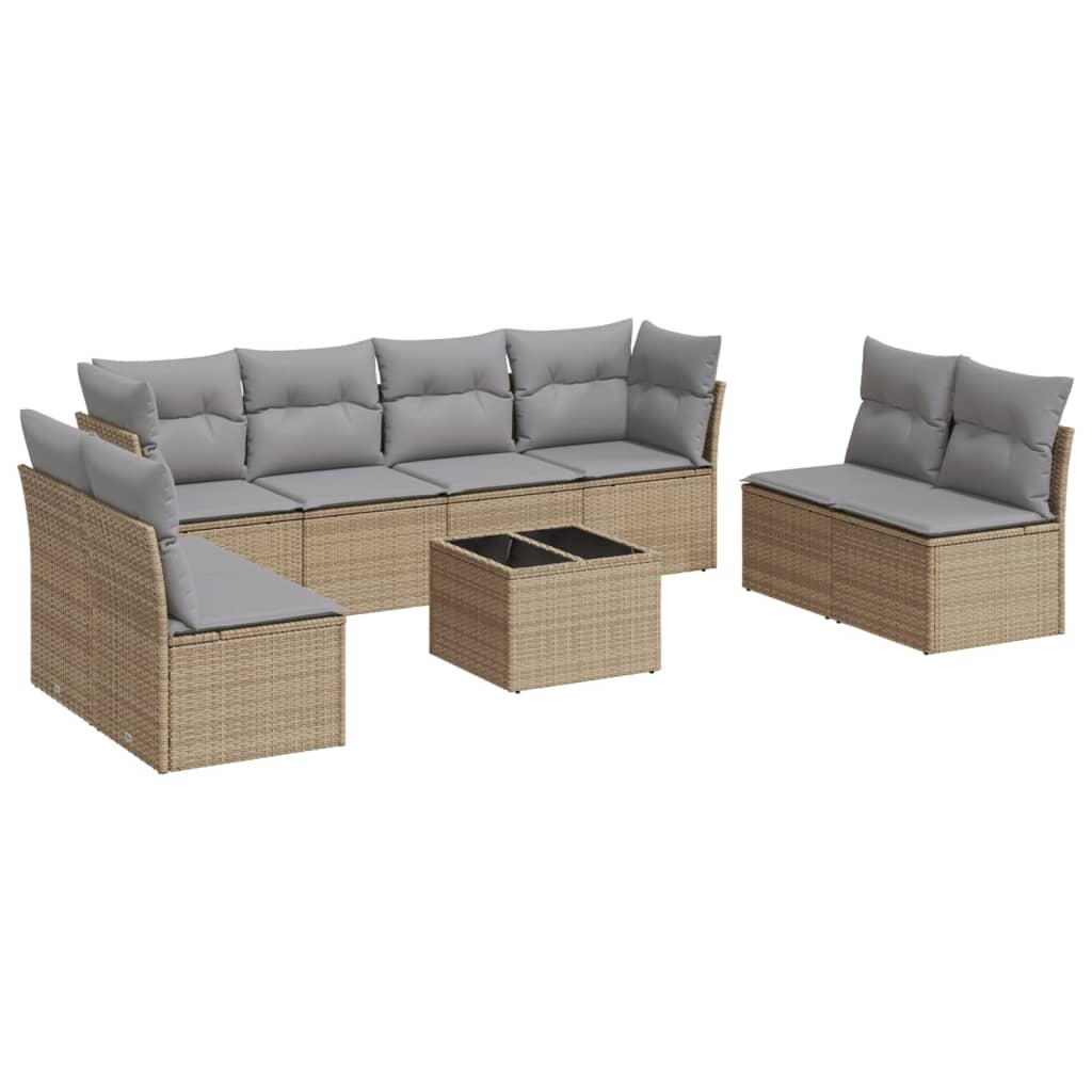 Set canapele de grădină, 9 piese, cu perne, bej, poliratan GartenMobel Dekor