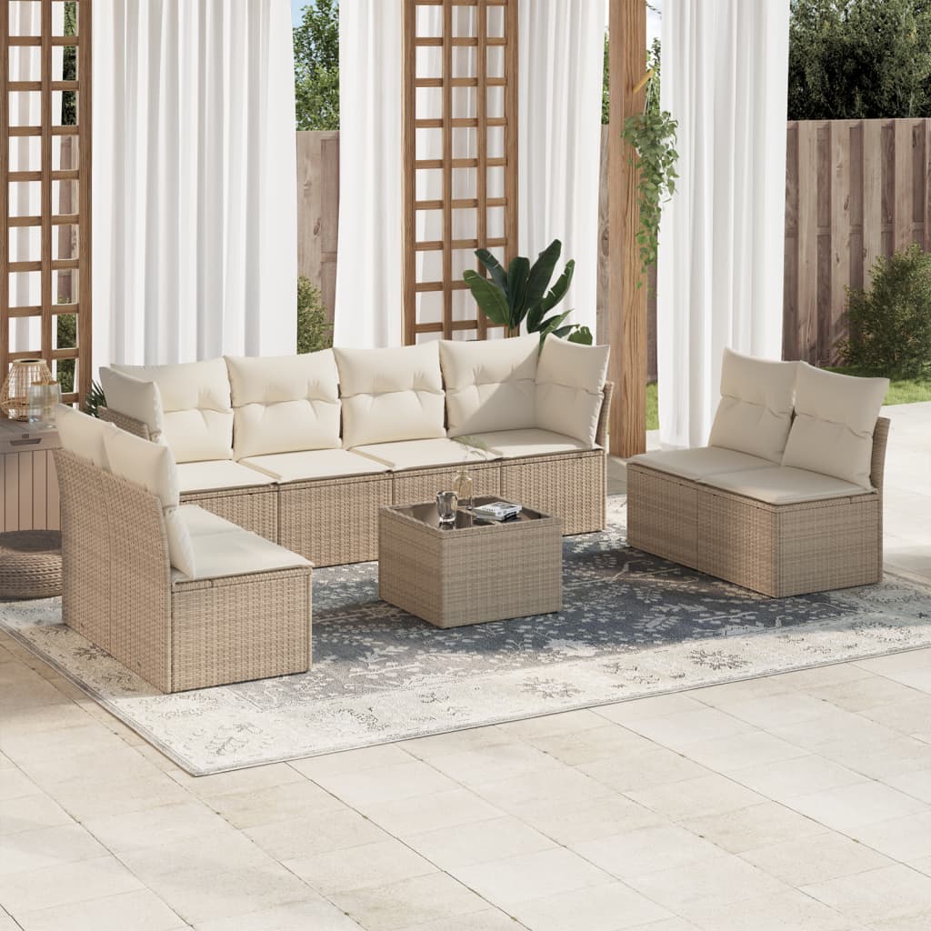 Set canapele de grădină, 9 piese, cu perne, bej, poliratan GartenMobel Dekor