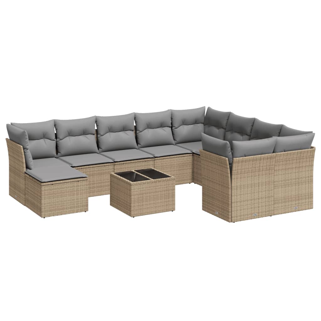 Set canapele de grădină cu perne, 11 piese, bej, poliratan GartenMobel Dekor
