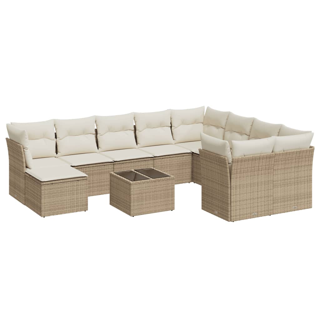 Set canapele de grădină cu perne, 11 piese, bej, poliratan GartenMobel Dekor