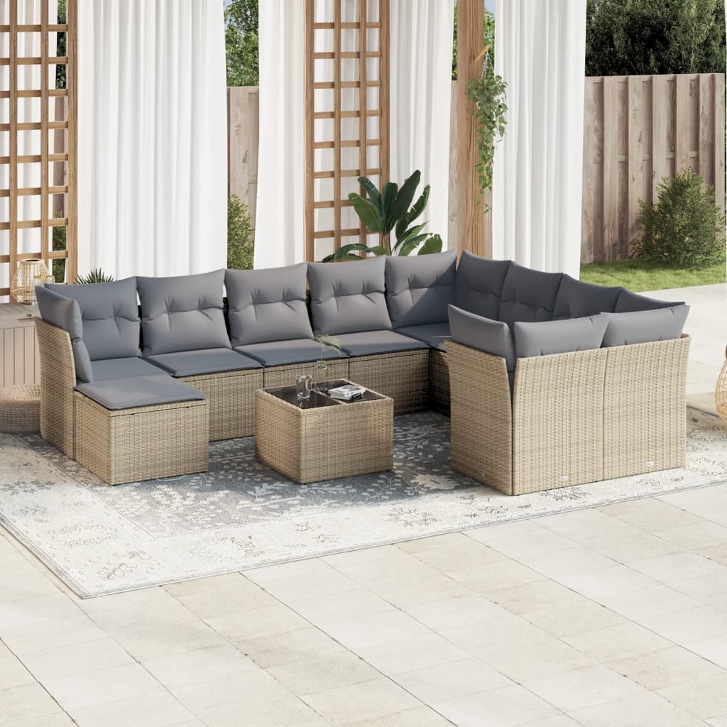Set canapele de grădină cu perne, 11 piese, bej, poliratan GartenMobel Dekor