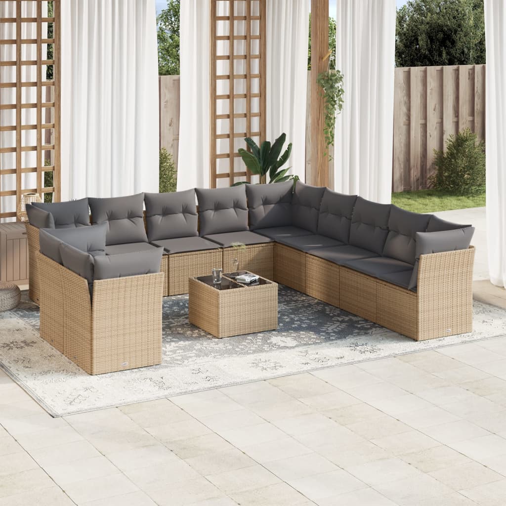 Set canapele de grădină cu perne, 12 piese, bej, poliratan GartenMobel Dekor