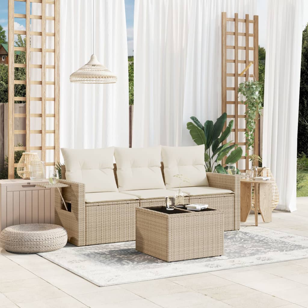 Set canapele de grădină, 4 piese, cu perne, bej, poliratan GartenMobel Dekor
