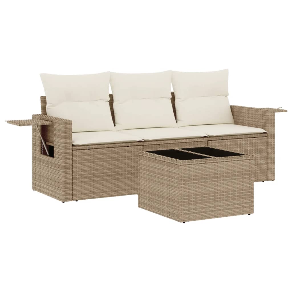 Set canapele de grădină, 4 piese, cu perne, bej, poliratan GartenMobel Dekor