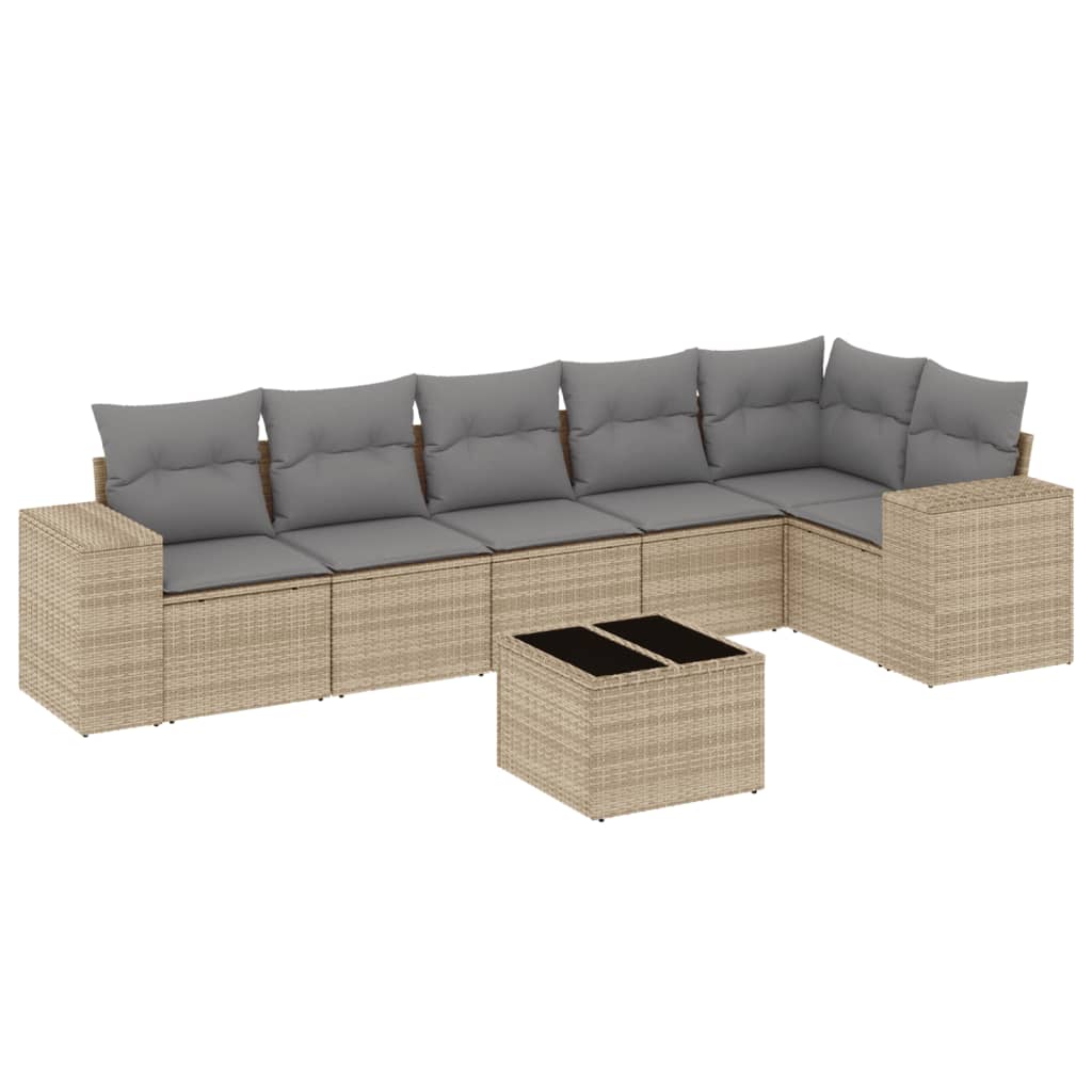 Set canapele de grădină, 7 piese, cu perne, bej, poliratan GartenMobel Dekor