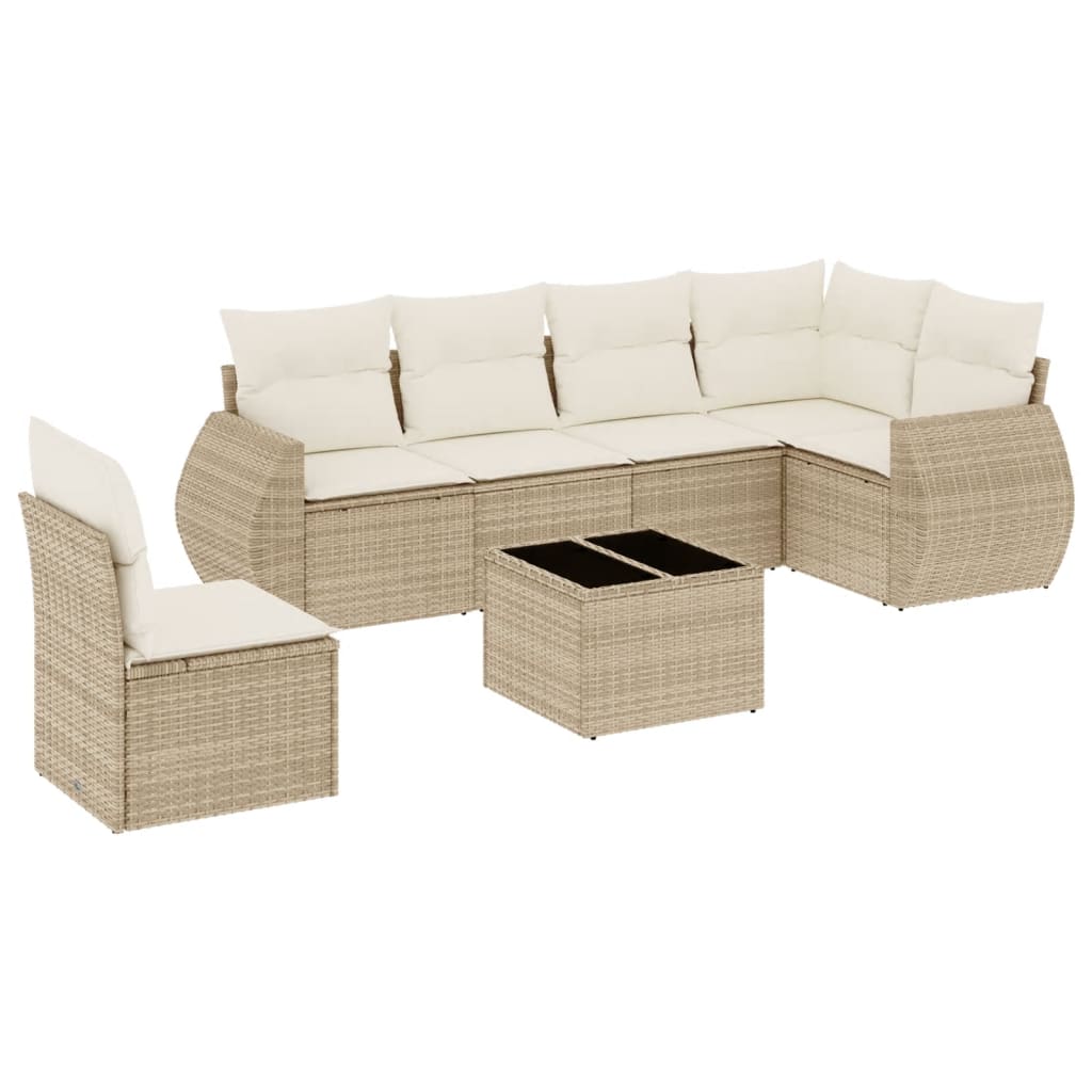 Set canapele de grădină, 7 piese, cu perne, bej, poliratan GartenMobel Dekor