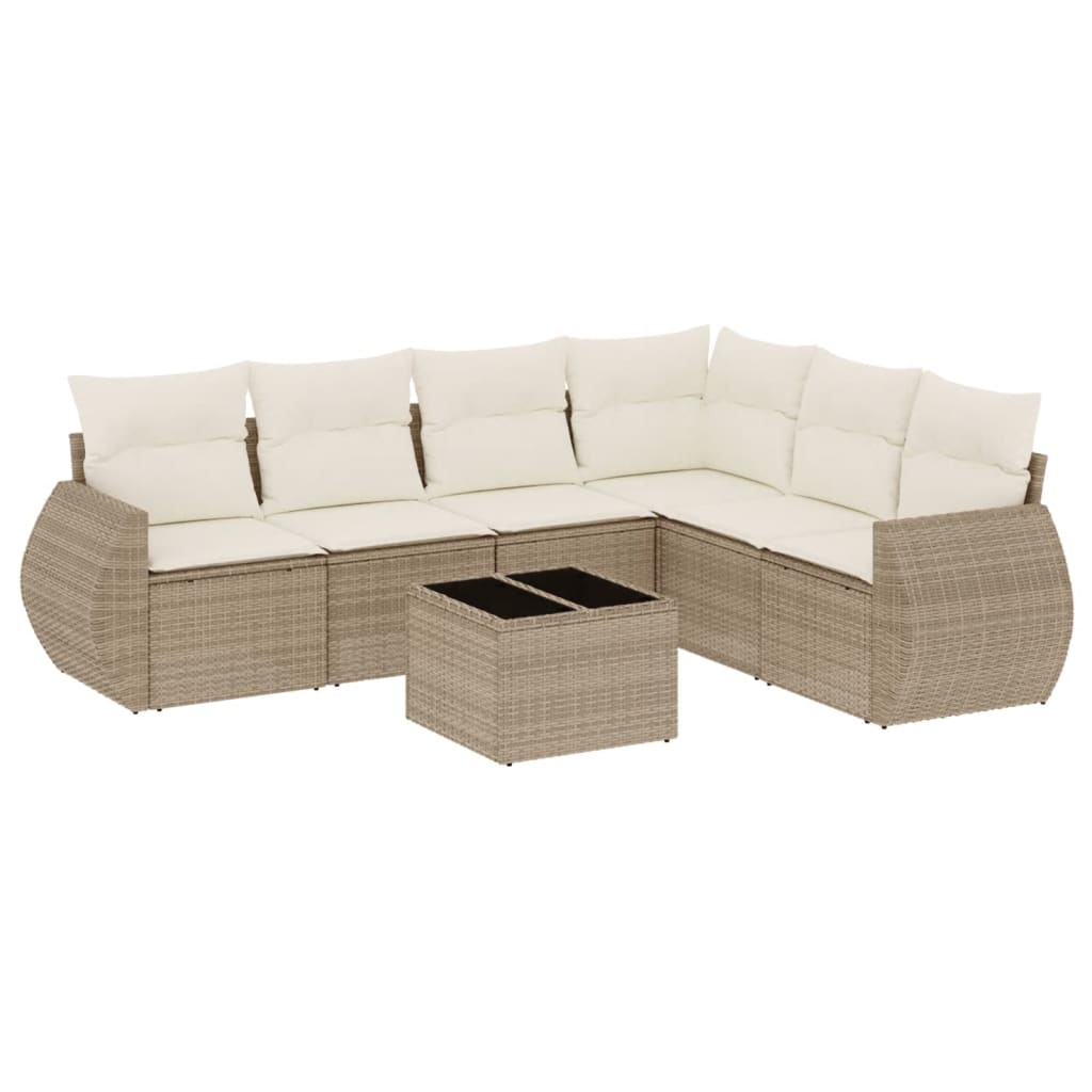 Set canapele de grădină, 7 piese, cu perne, bej, poliratan GartenMobel Dekor