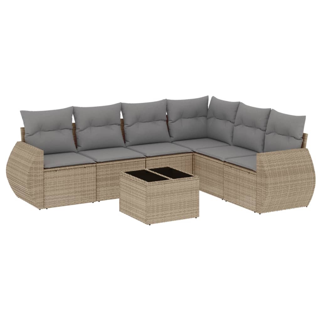 Set canapele de grădină, 7 piese, cu perne, bej, poliratan GartenMobel Dekor
