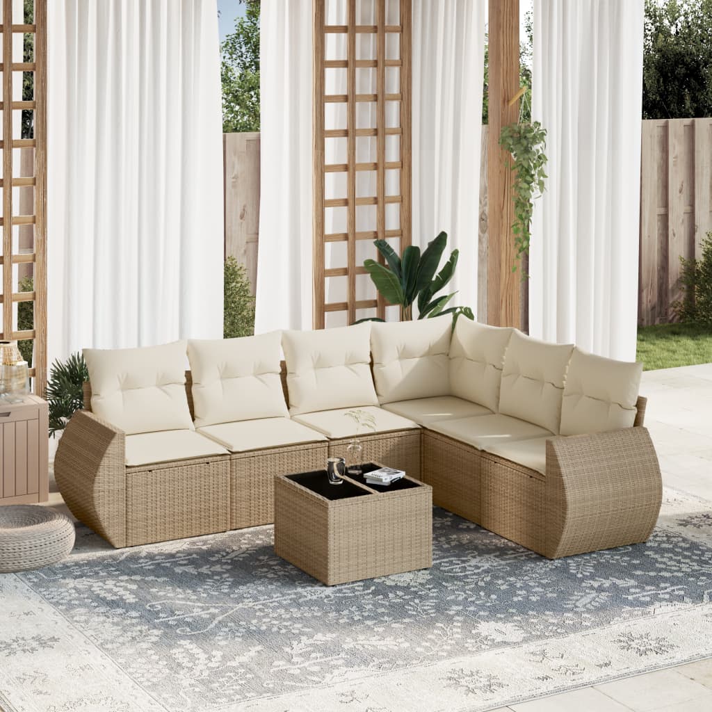 Set canapele de grădină, 7 piese, cu perne, bej, poliratan GartenMobel Dekor