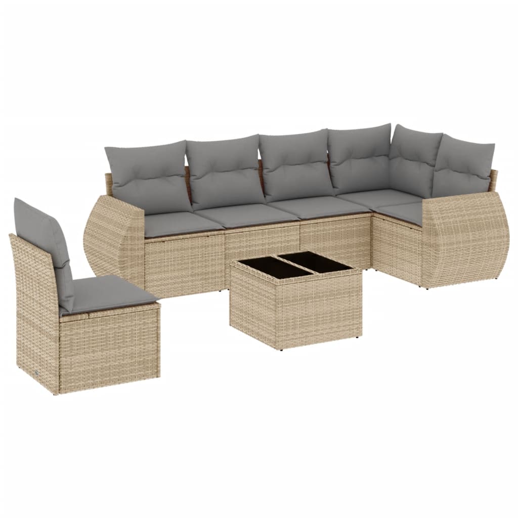 Set canapele de grădină, 7 piese, cu perne, bej, poliratan GartenMobel Dekor