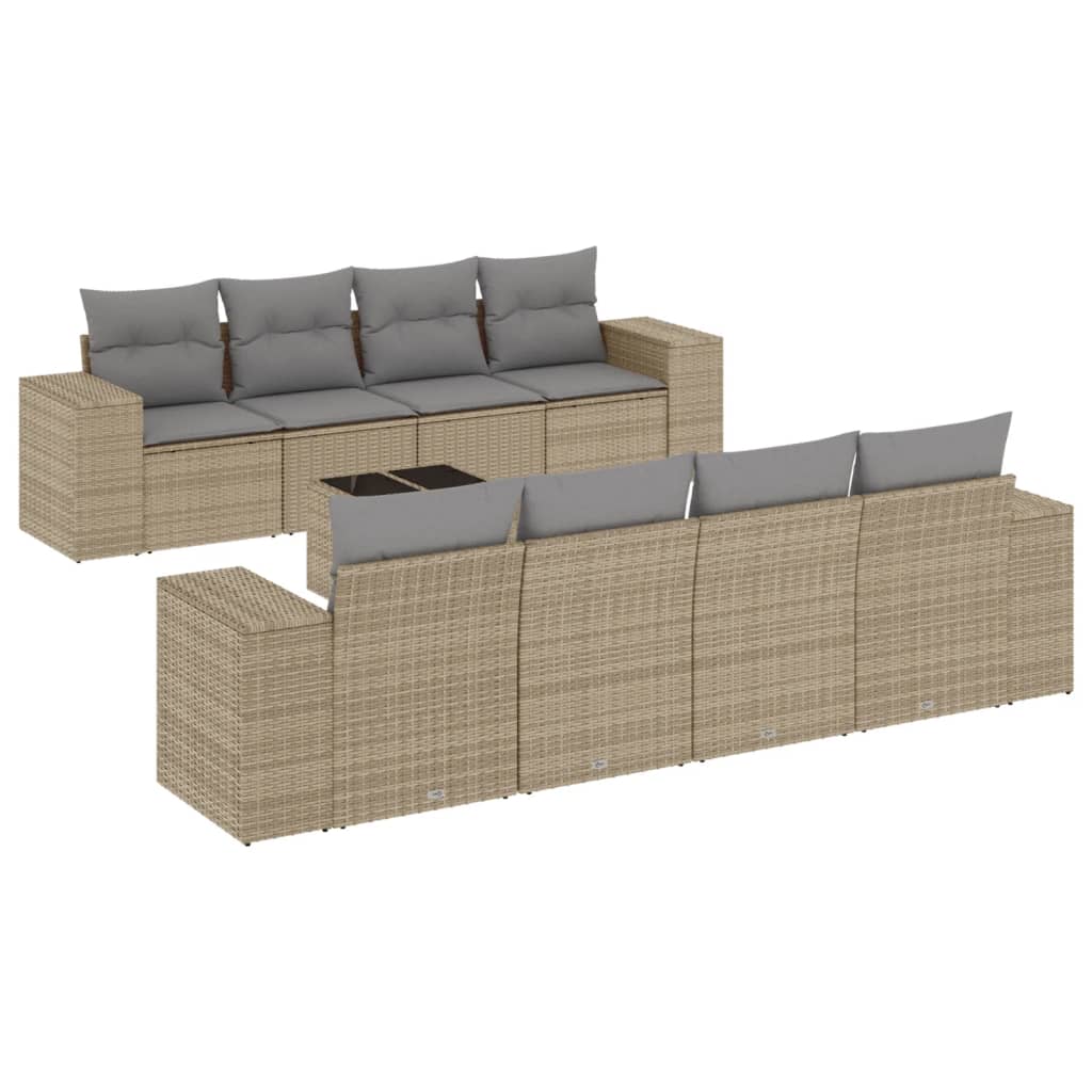 Set canapele de grădină, 9 piese, cu perne, bej, poliratan GartenMobel Dekor