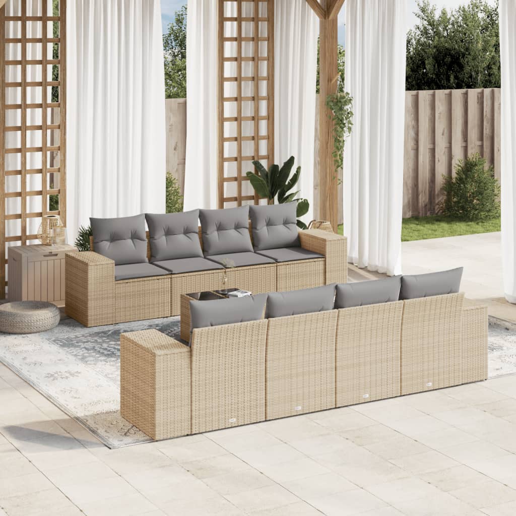 Set canapele de grădină, 9 piese, cu perne, bej, poliratan GartenMobel Dekor