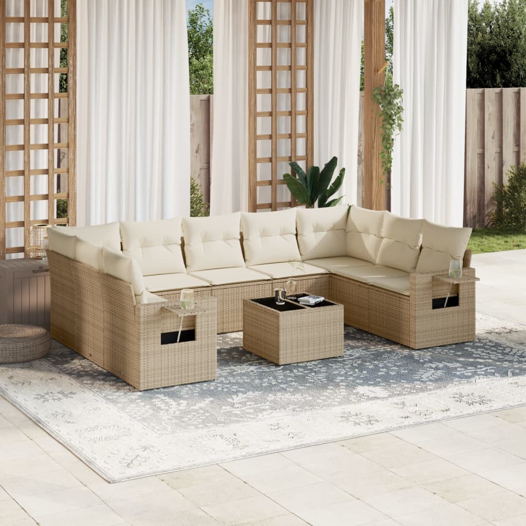 Set canapele de grădină cu perne, 10 piese, bej, poliratan GartenMobel Dekor