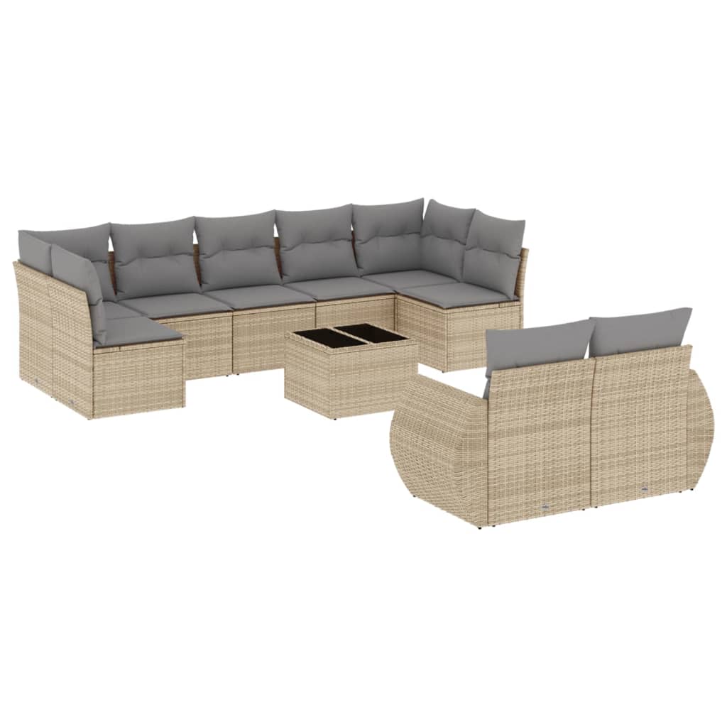 Set canapele de grădină cu perne, 10 piese, bej, poliratan GartenMobel Dekor