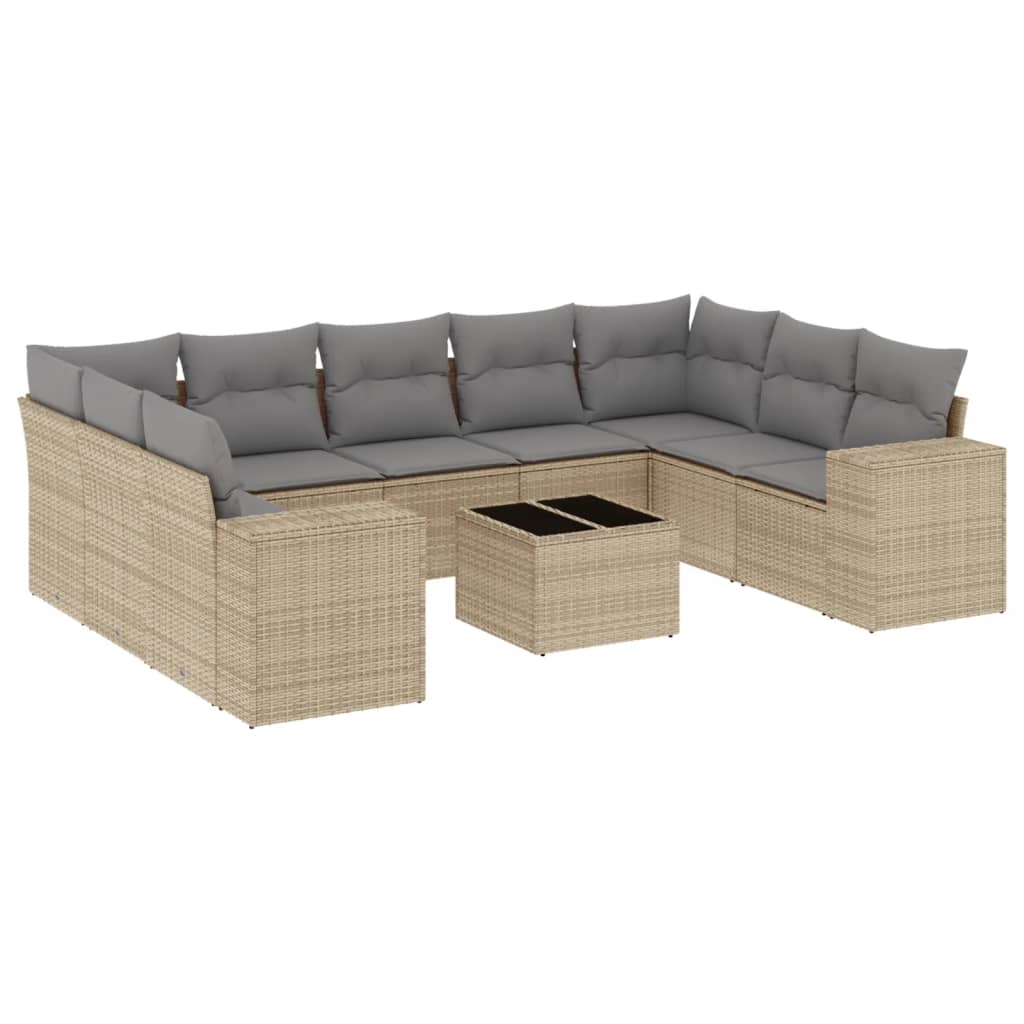 Set canapele de grădină cu perne, 10 piese, bej, poliratan GartenMobel Dekor