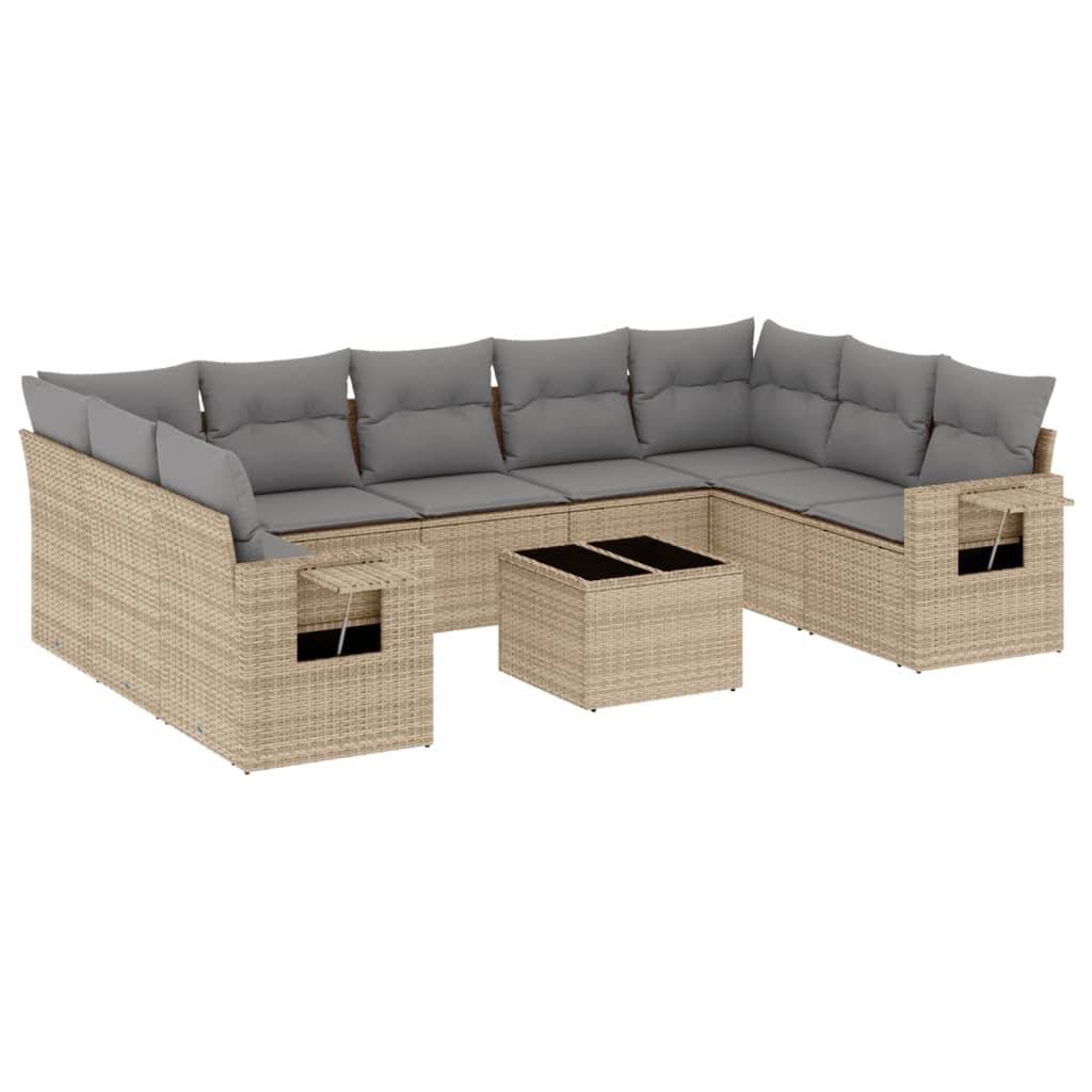 Set canapele de grădină cu perne, 10 piese, bej, poliratan GartenMobel Dekor
