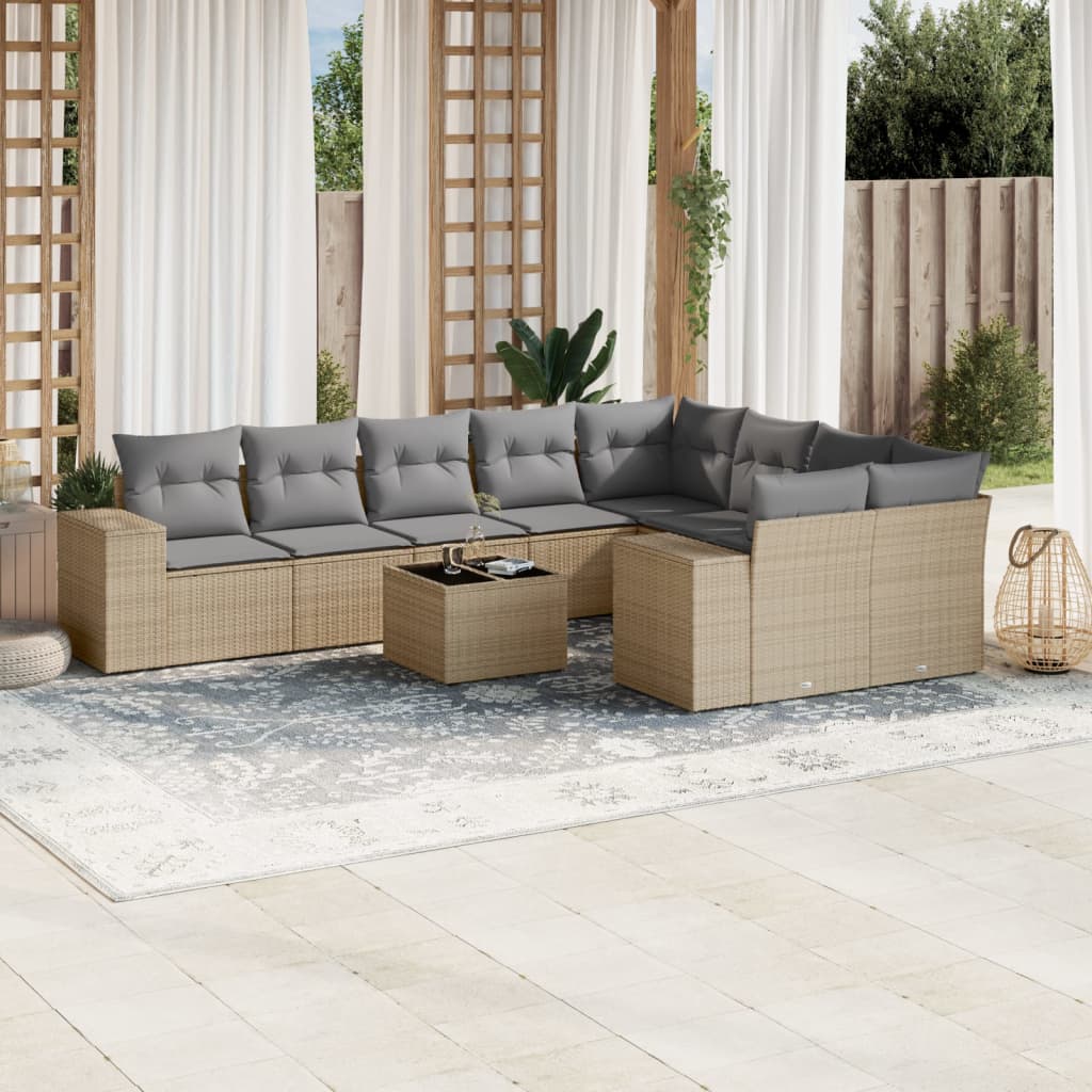 Set canapele de grădină cu perne, 10 piese, bej, poliratan GartenMobel Dekor