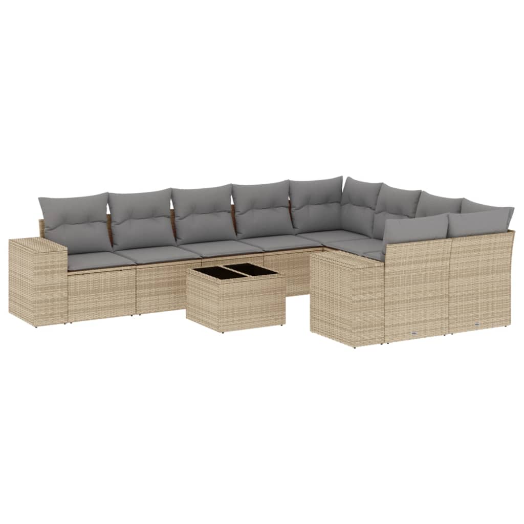 Set canapele de grădină cu perne, 10 piese, bej, poliratan GartenMobel Dekor
