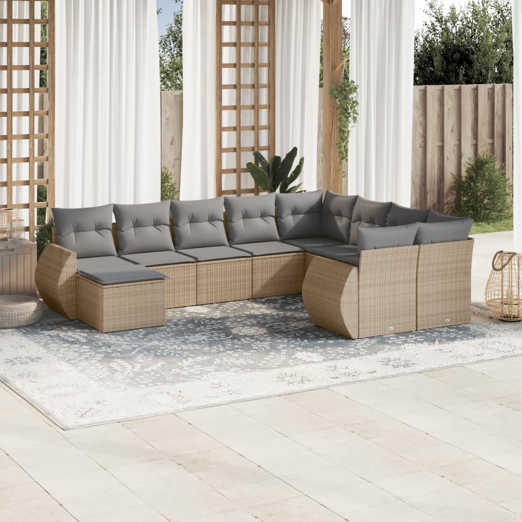 Set canapele de grădină cu perne, 10 piese, bej, poliratan GartenMobel Dekor