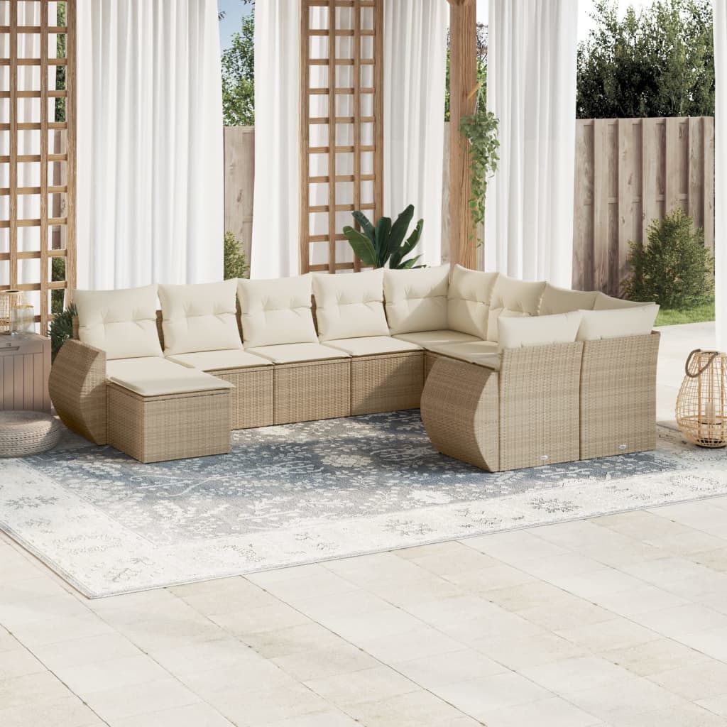 Set canapele de grădină cu perne, 10 piese, bej, poliratan GartenMobel Dekor