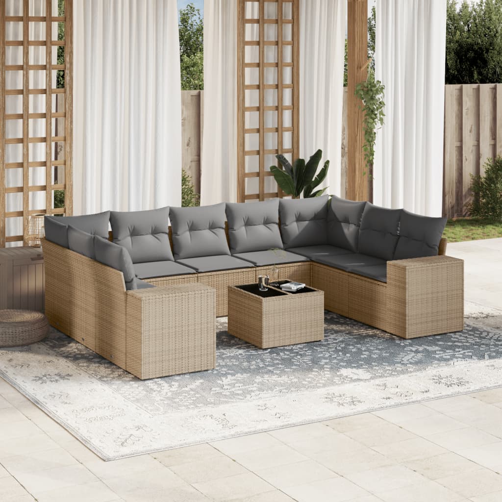 Set canapele de grădină cu perne, 10 piese, bej, poliratan GartenMobel Dekor