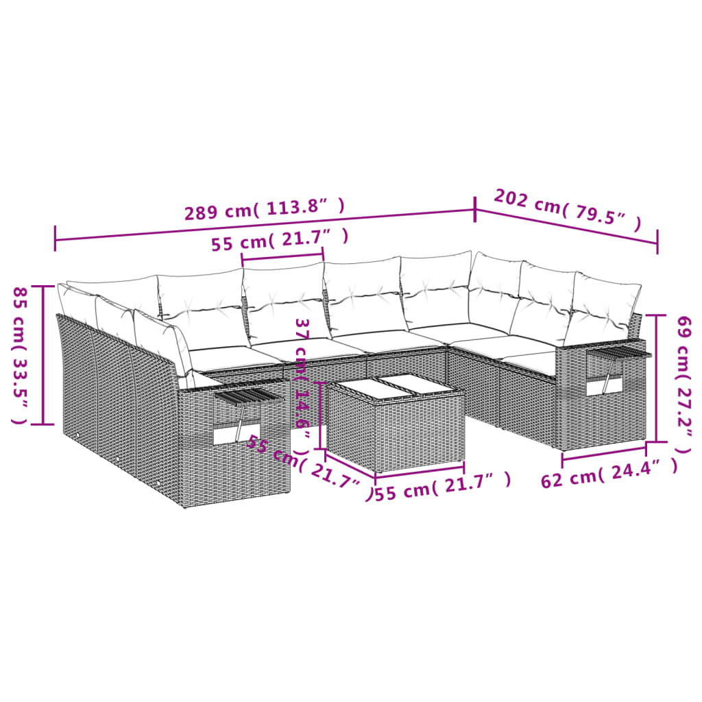 Set canapele de grădină cu perne, 10 piese, bej, poliratan GartenMobel Dekor