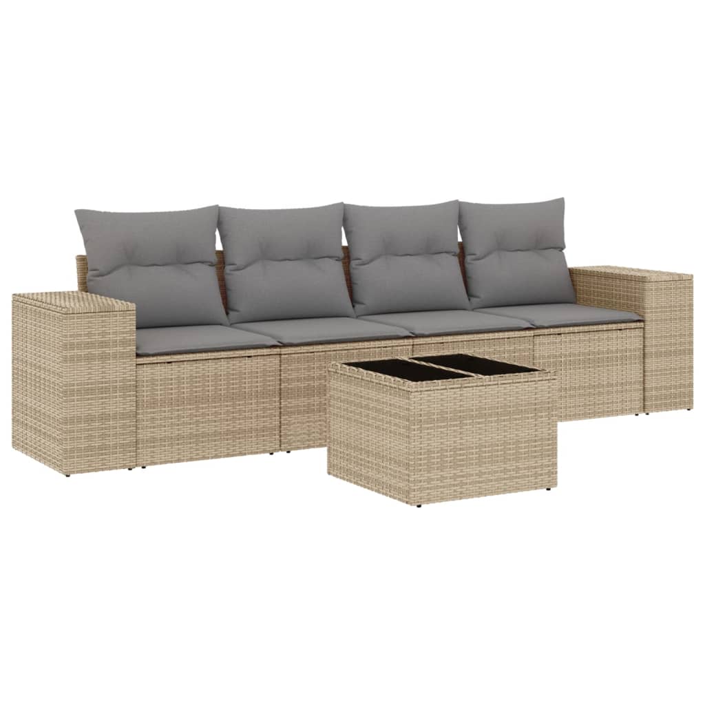 Set canapele de grădină cu perne, 5 piese, bej, poliratan GartenMobel Dekor