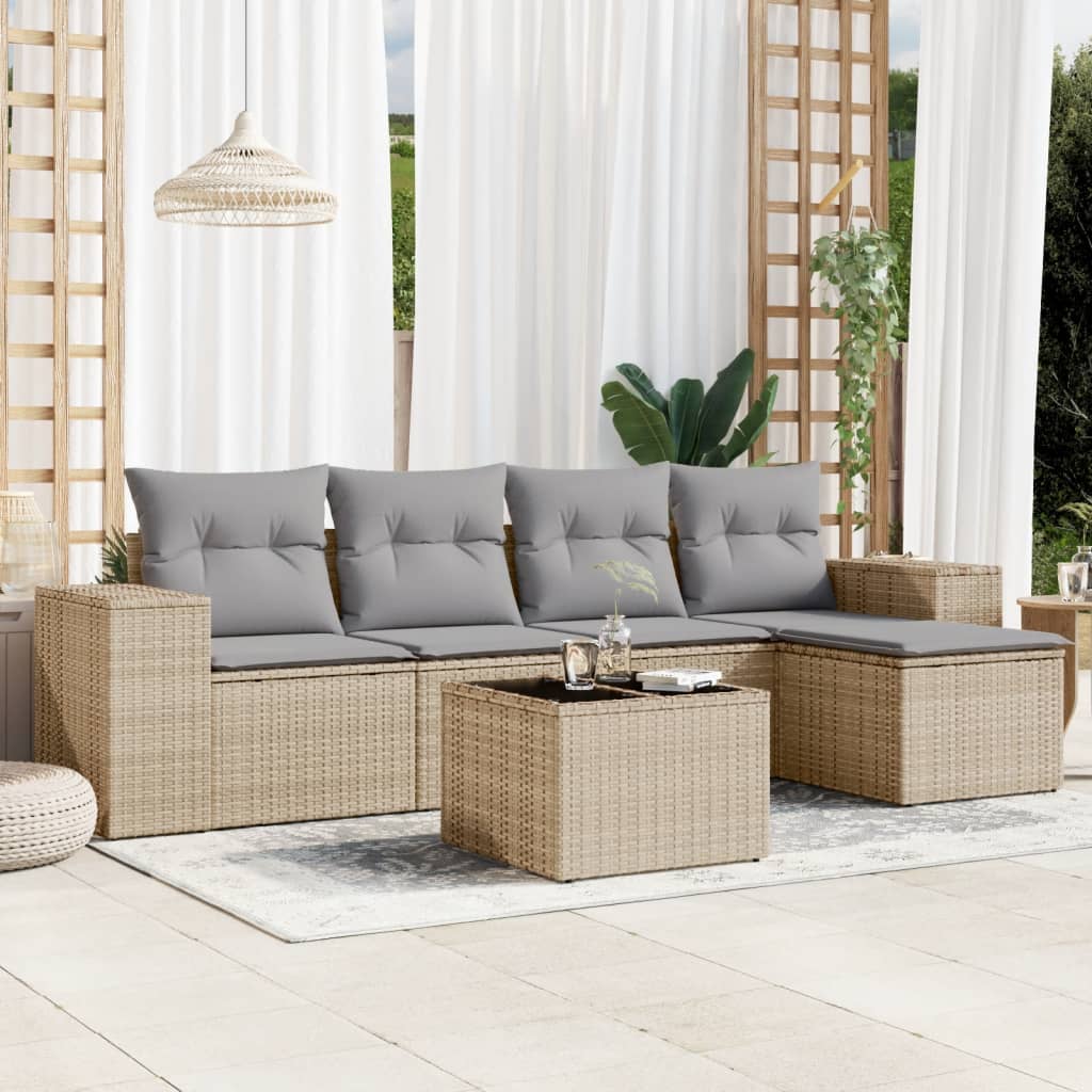 Set canapele de grădină cu perne, 6 piese, bej, poliratan GartenMobel Dekor