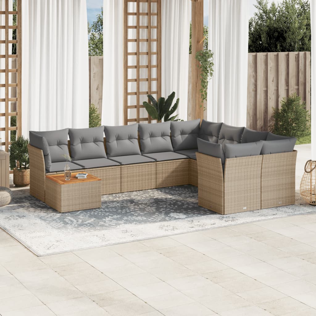 Set canapele de grădină, 10 piese, cu perne, bej, poliratan GartenMobel Dekor