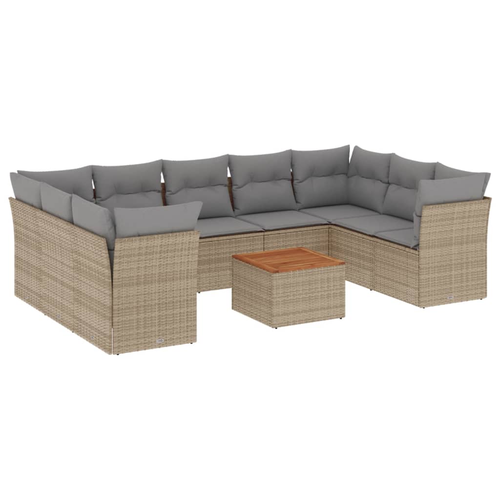 Set canapele de grădină, 10 piese, cu perne, bej, poliratan GartenMobel Dekor