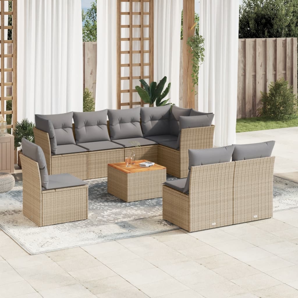 Set canapele de grădină, 9 piese, cu perne, bej, poliratan GartenMobel Dekor