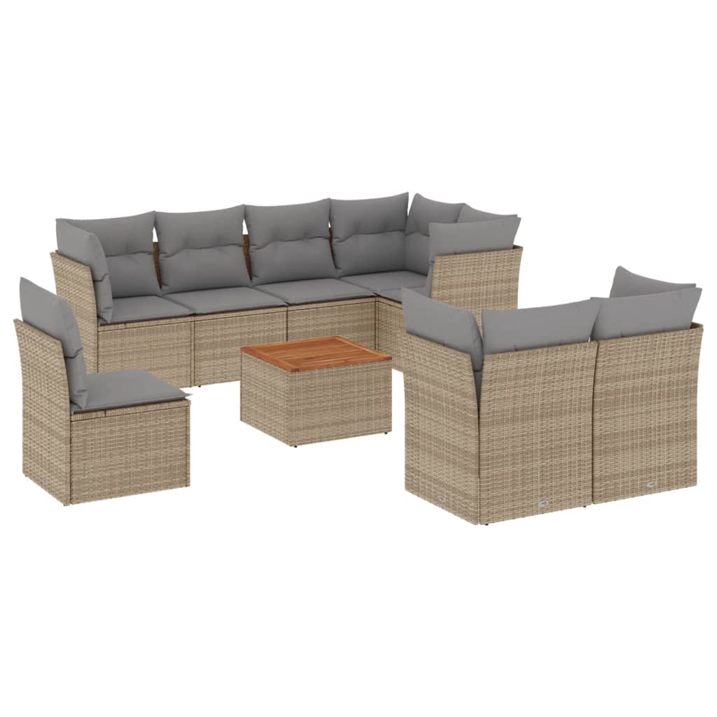 Set canapele de grădină, 9 piese, cu perne, bej, poliratan GartenMobel Dekor