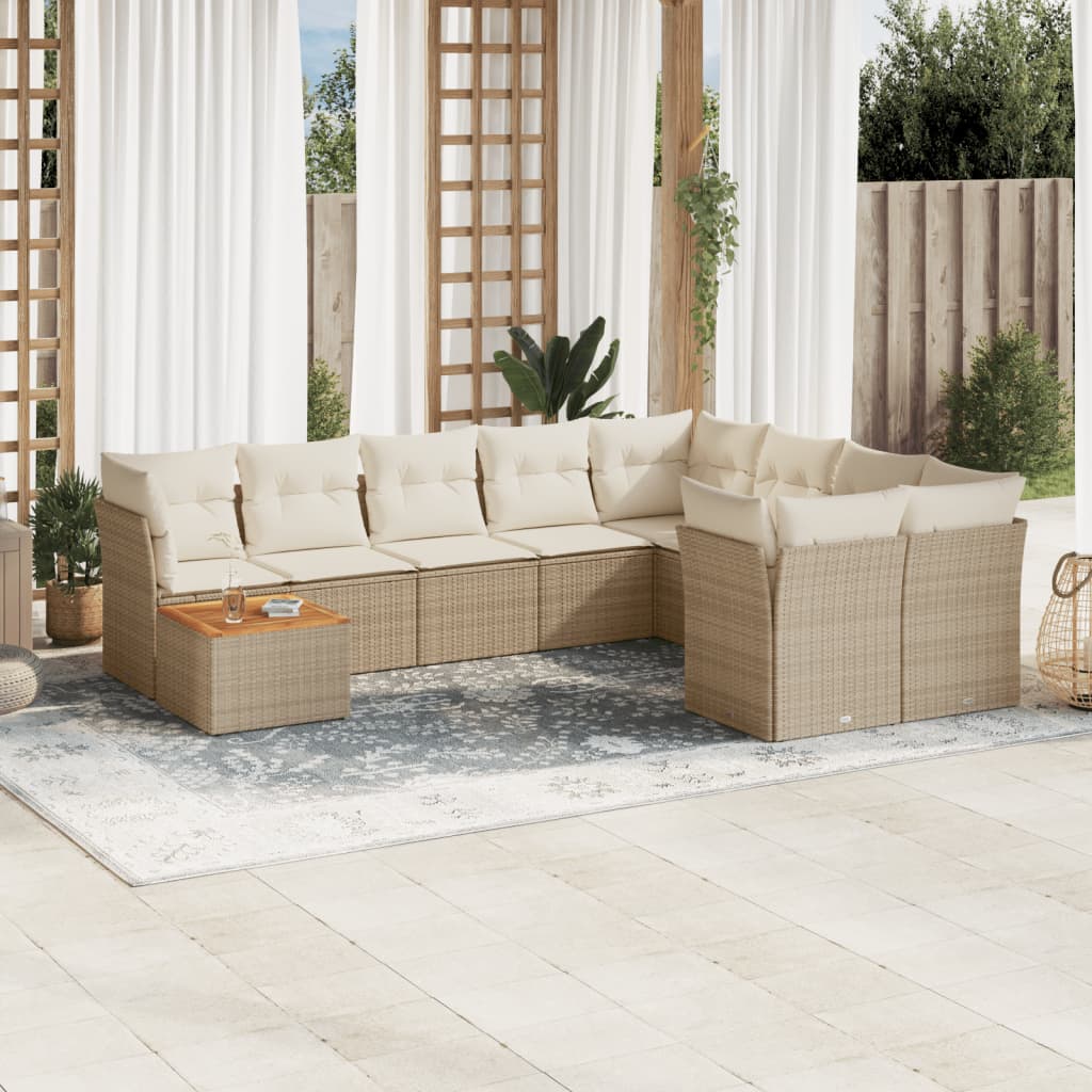 Set canapele de grădină cu perne, 10 piese, bej, poliratan GartenMobel Dekor