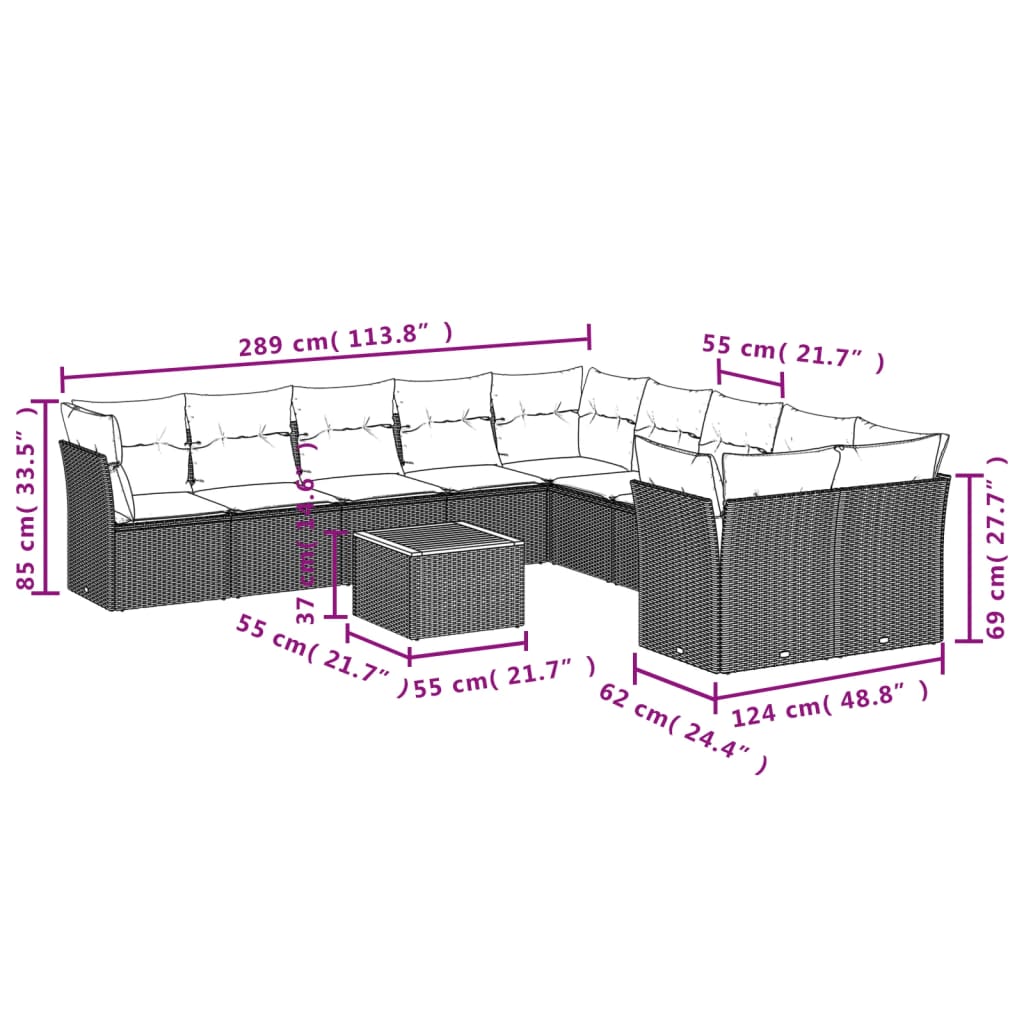 Set canapele de grădină, 11 piese, cu perne, bej, poliratan GartenMobel Dekor
