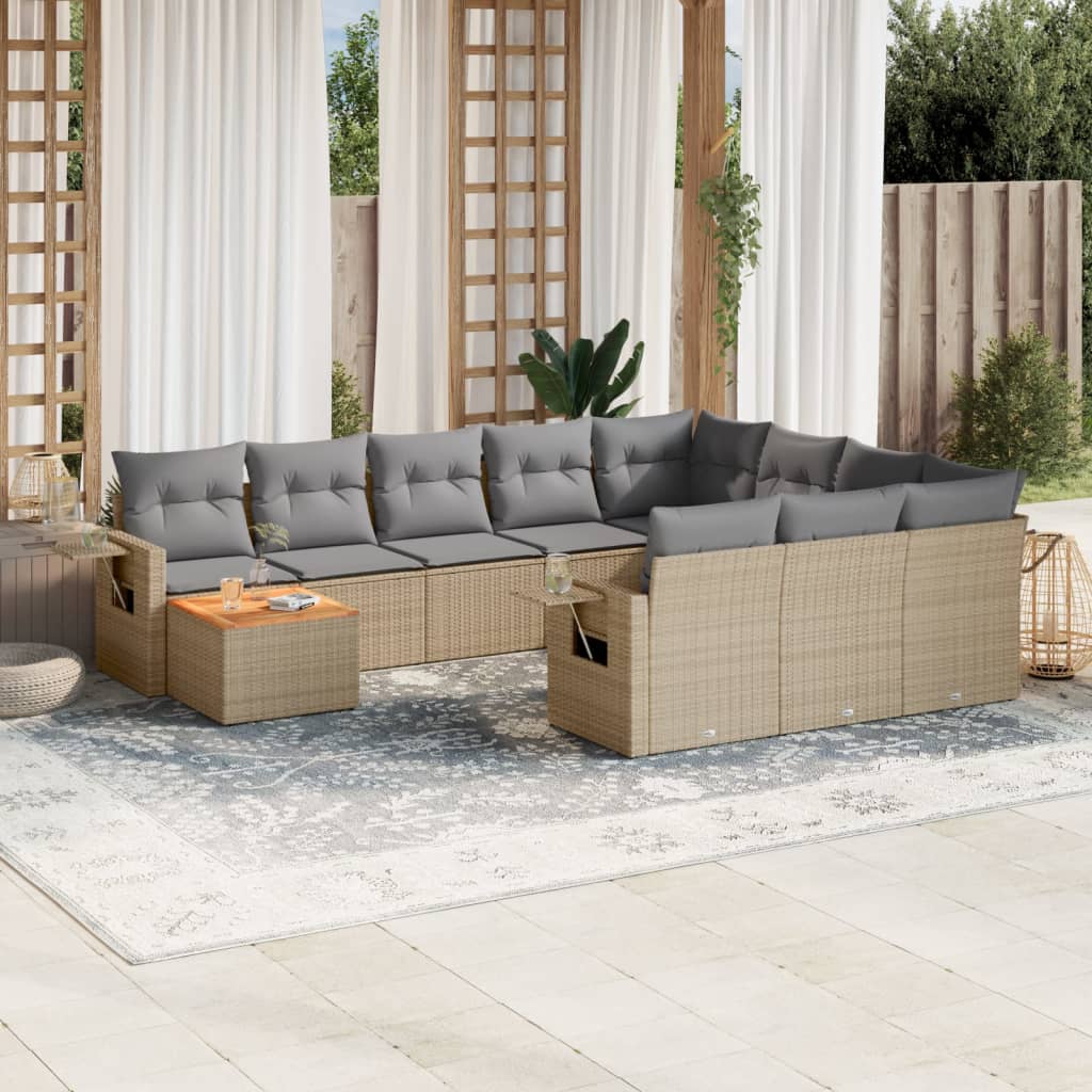 Set canapele de grădină, 11 piese, cu perne, bej, poliratan GartenMobel Dekor