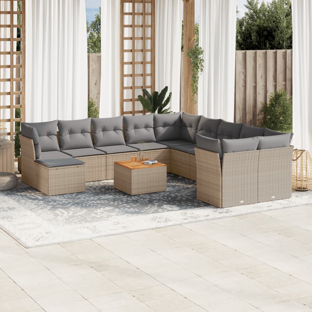 Set canapele de grădină, 12 piese, cu perne, bej, poliratan GartenMobel Dekor