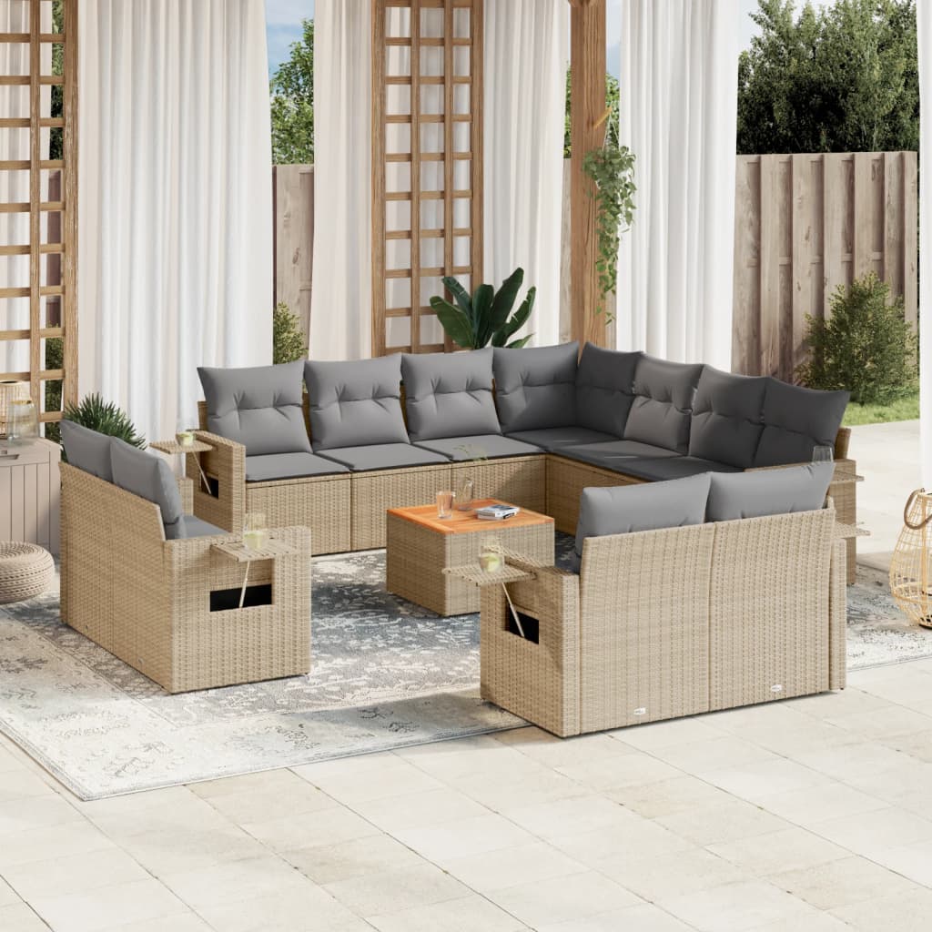 Set canapele de grădină, 12 piese, cu perne, bej, poliratan GartenMobel Dekor