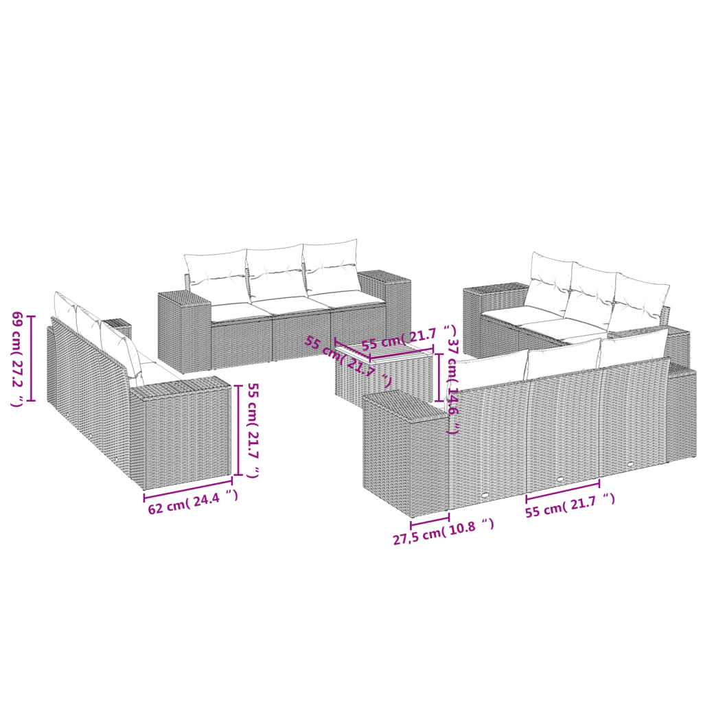 Set canapele de grădină, 13 piese, cu perne, bej, poliratan GartenMobel Dekor